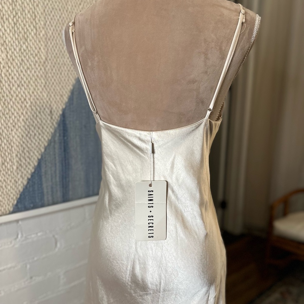 NWT Saints and Secrets Champagne Satin Finish Maxi Dress - Picture 9 of 10